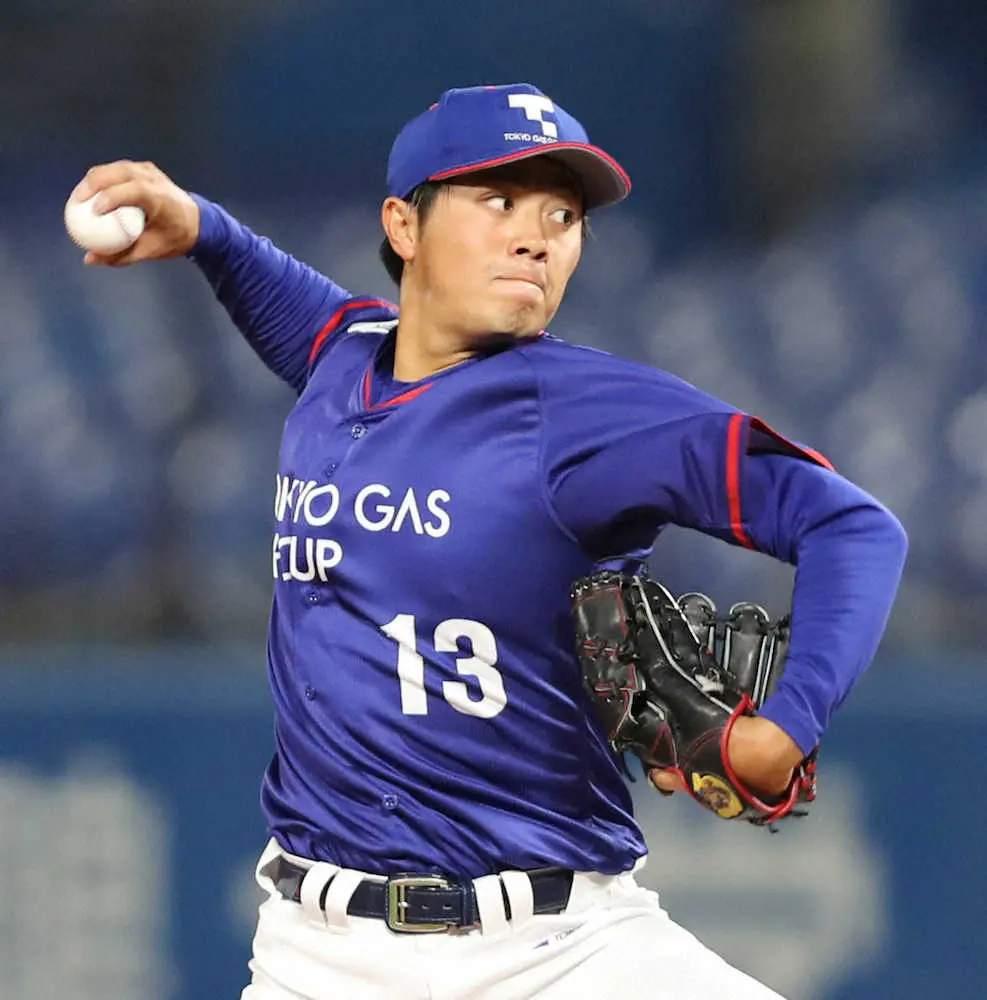 練習試合＜ヤクルト・東京ガス＞東京ガス先発・益田（撮影・村上　大輔）