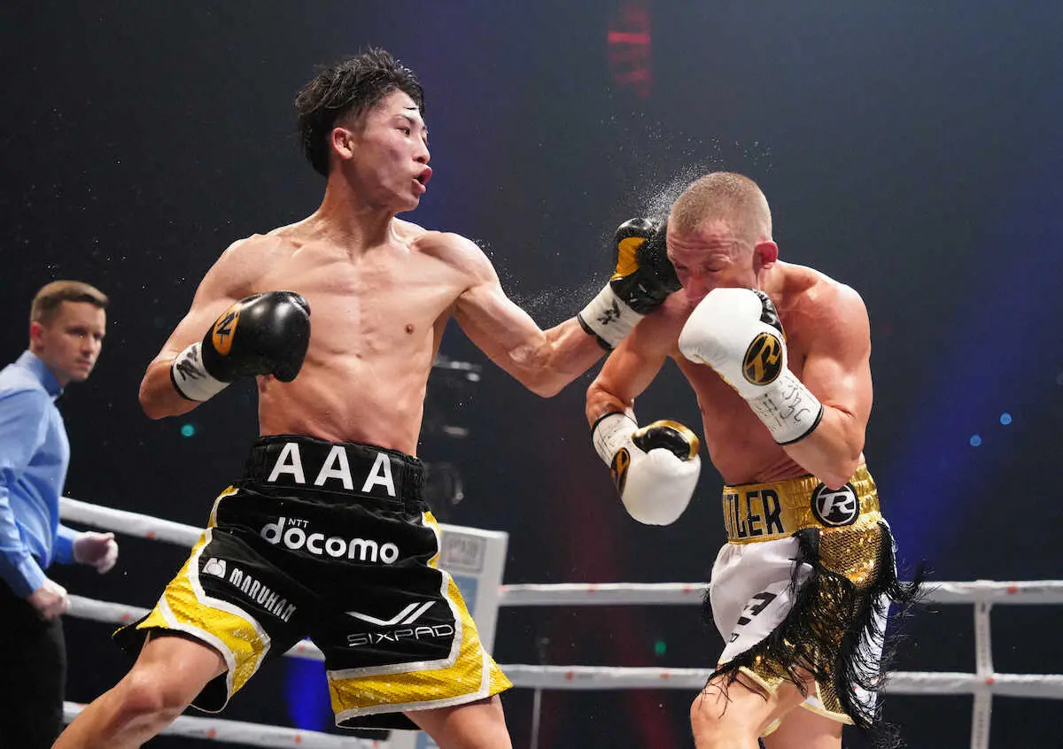 ＜世界バンタム級4団体王座統一戦　＞7回、井上尚弥のパンチを耐えるポール・バトラー（島崎忠彦）