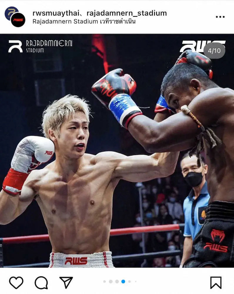 ラジャダムナン・ワールド・シリーズの公式インスタグラムから(@rwsmuaythai)。ブアカーオと昨年8月に対戦した三浦孝太