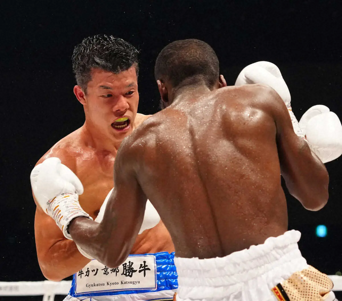 8回、ドラミニ（右）と打ち合う亀田和（撮影・島崎忠彦）