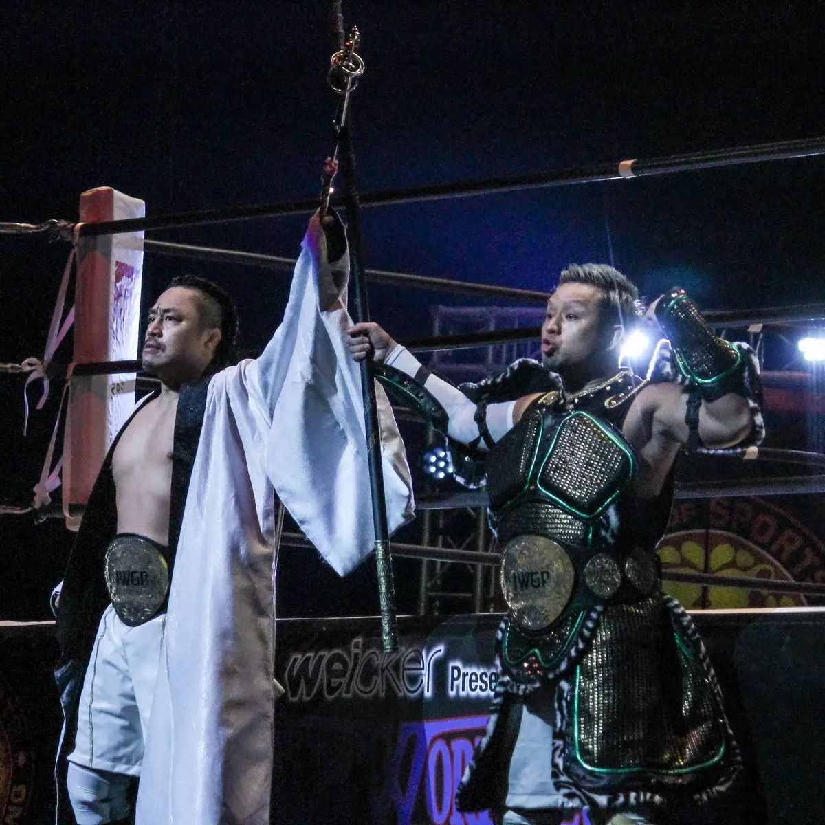 IWGPタッグ王者“毘沙門”後藤洋央紀・YOSHI-HASHI（撮影・酒井卓也）