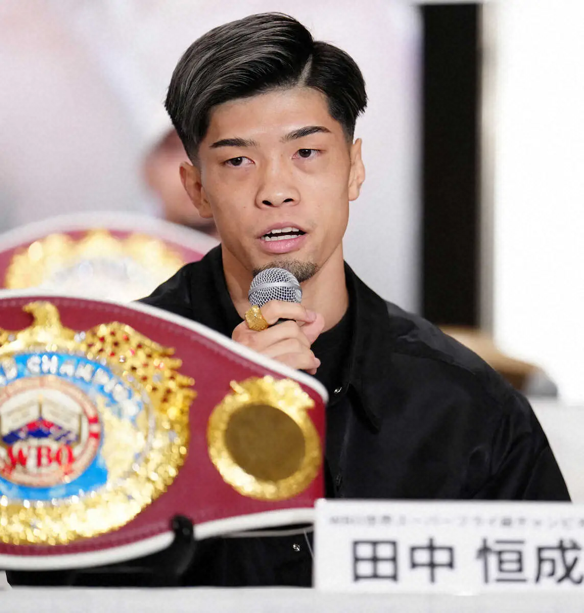 ＜7大世界戦会見＞意気込みを語る田中（撮影・島崎忠彦）