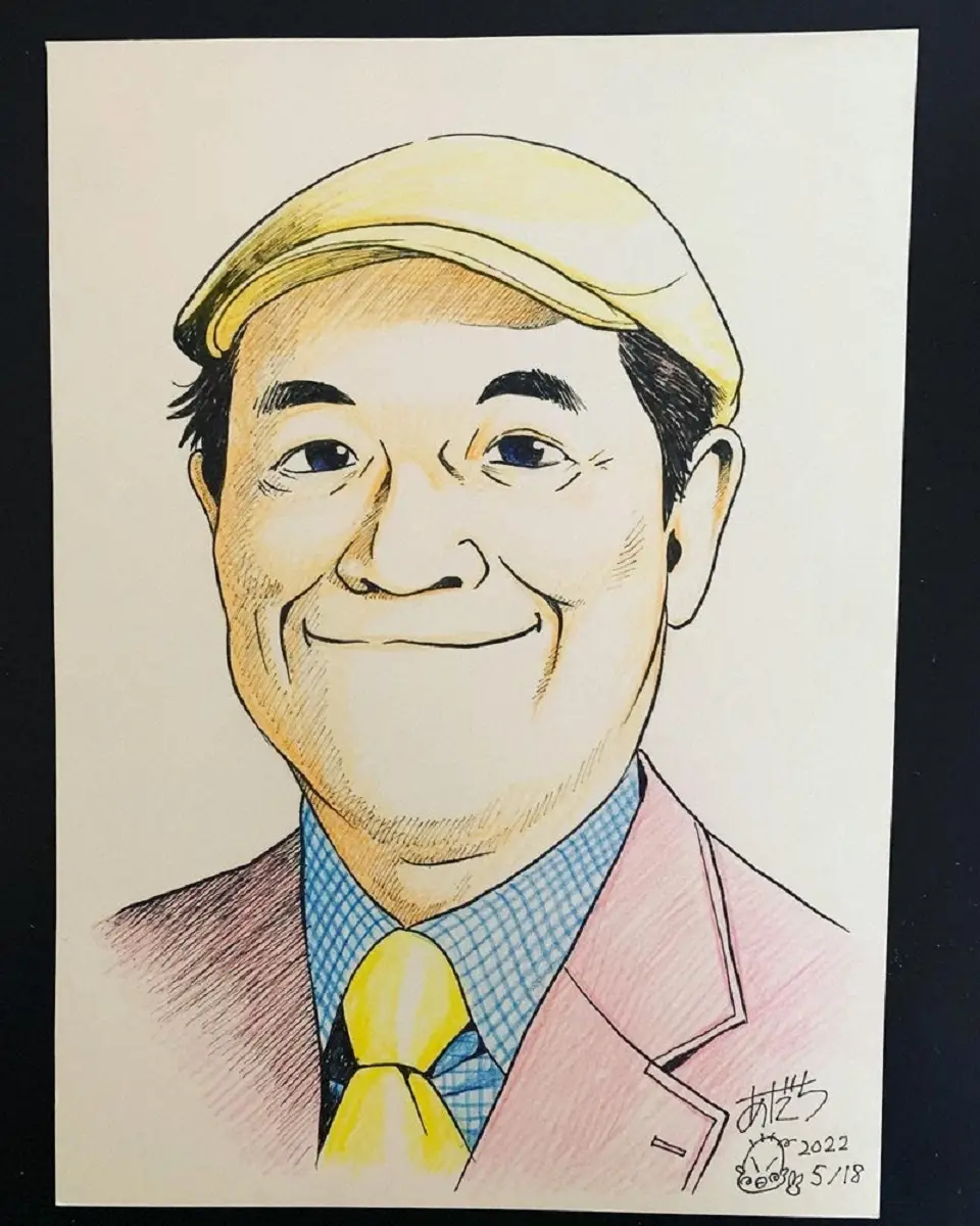 トレードマークの帽子を被りながらほほ笑む上島さんのイラスト（広川ひかるアメーバオフィシャルブログから）