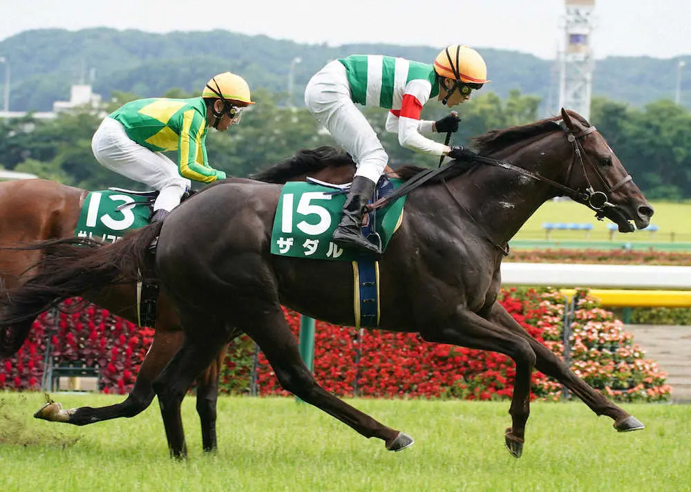 ＜第38回エプソムカップ＞レースを制したザダル。鞍上の石橋はゴール後ガッツポーズ（撮影・郡司　修）