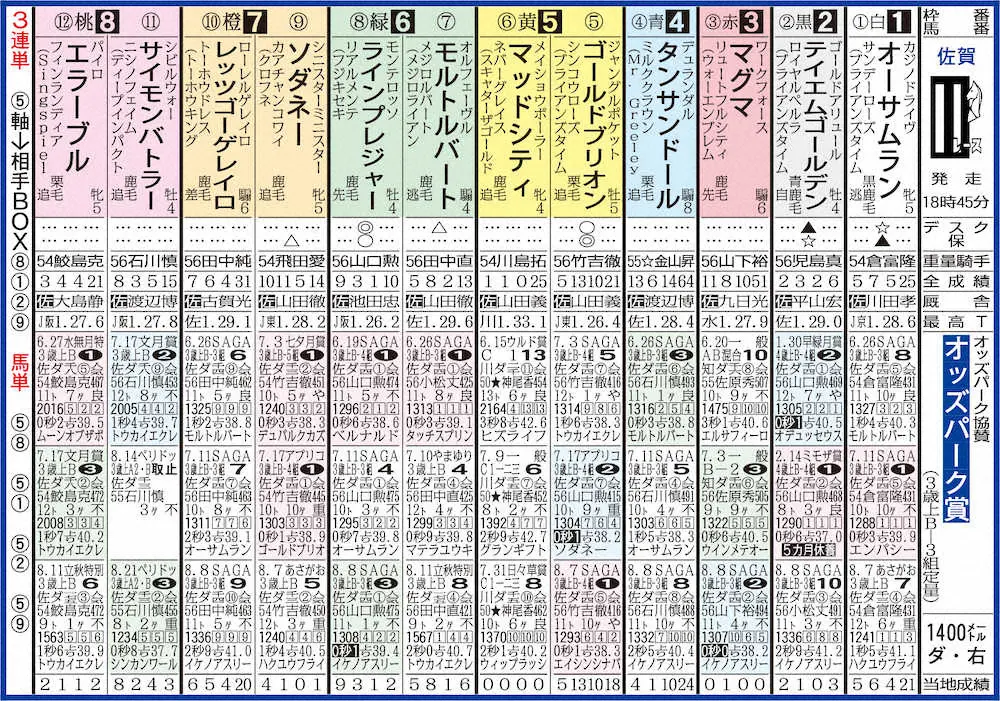 佐賀競馬11R出走表