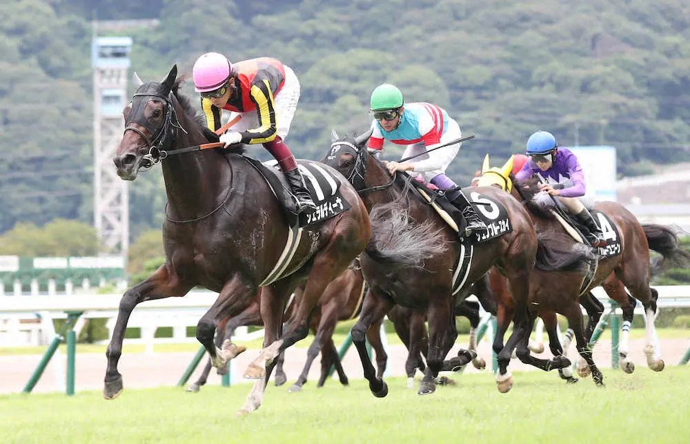 ＜小倉9R筑後川特別＞豪快に差し切って勝ったジェラルディーナ＝左（撮影・中村　達也）