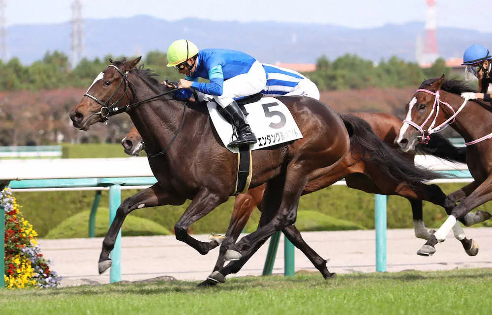 ゴール前で抜け出し勝利するエンタングルメント（撮影・亀井　直樹）