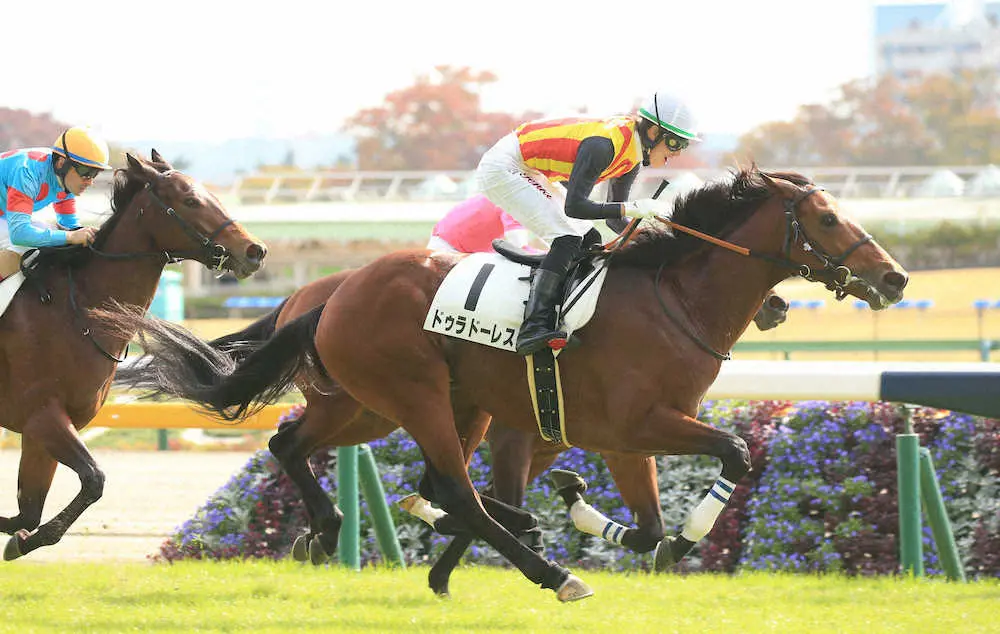 ＜東京5R新馬戦＞レースを制した丸山騎乗のドゥラドーレス（撮影・西川祐介）