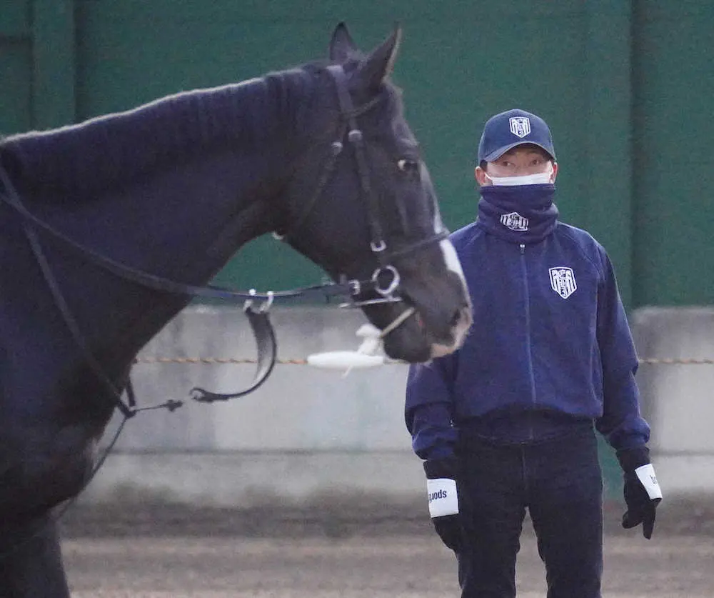 管理馬の様子をチェックする蛯名正師（撮影・郡司　修）