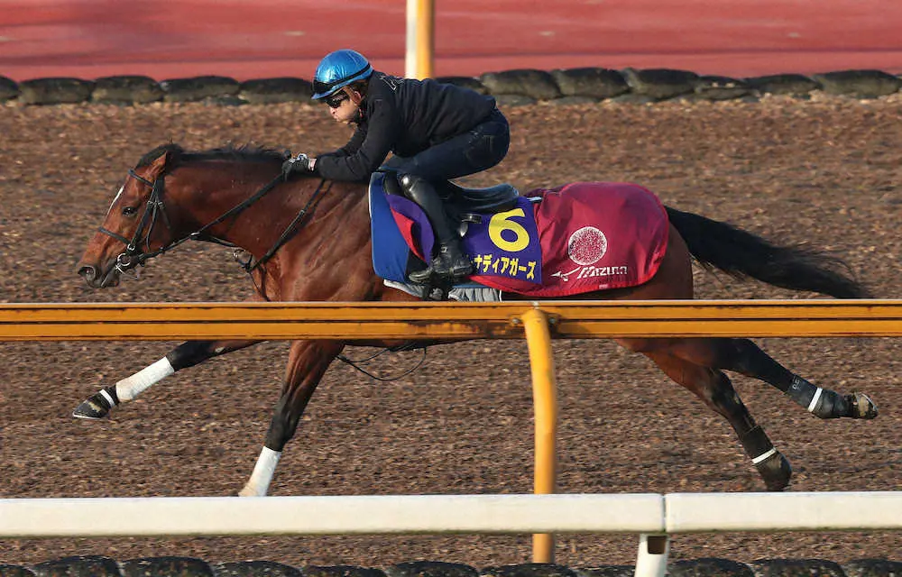 福永祐一を背にCウッドをアラジンバローズと併せ馬で追い切るグレナディアガーズ