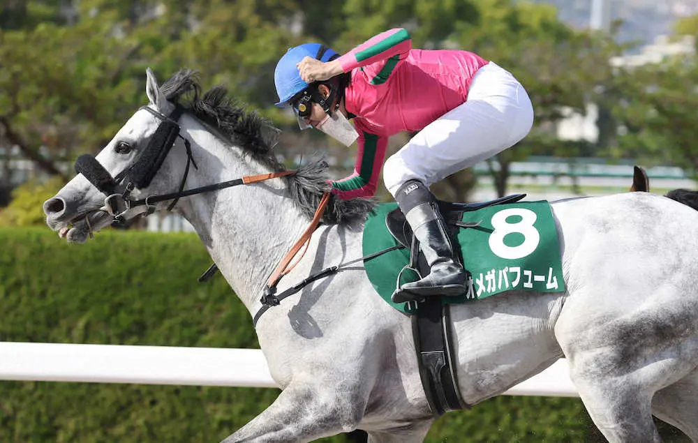 ＜阪神11R・アンタレスS＞オメガパフュームで勝利しガッツポーズの横山和（撮影・亀井　直樹）
