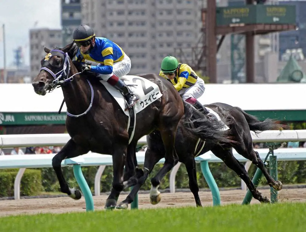 ＜札幌5R・新馬戦＞ゴール前の直線で差し切って勝ったウェイビー（撮影・千葉茂）