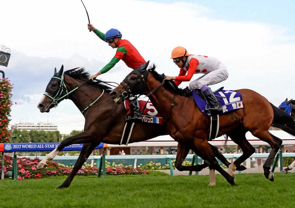 ＜札幌12R＞レースを制したパシュロは高々と右手を突き上げる（撮影・千葉茂）