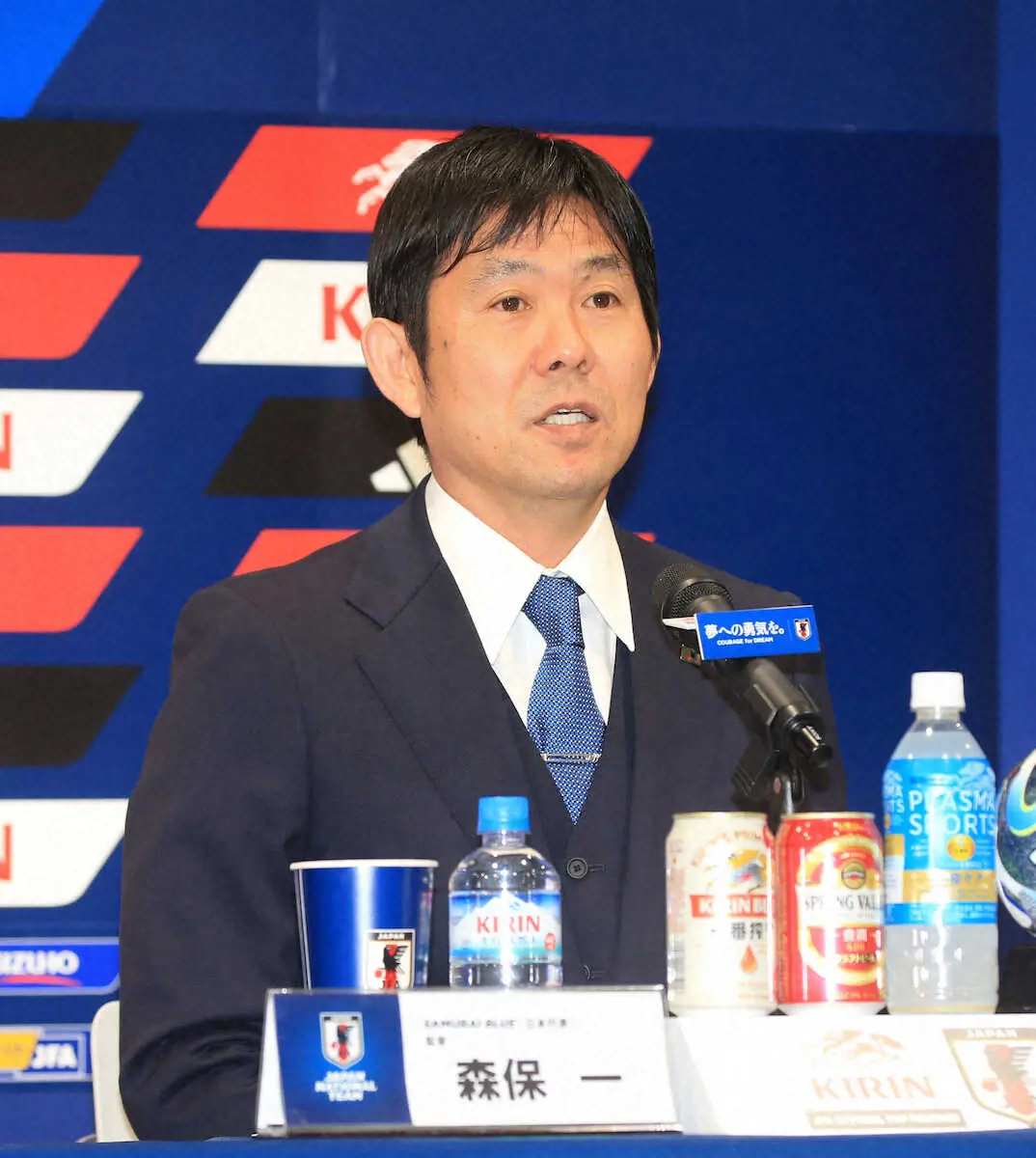 ＜キリンチャレンジカップ　日本代表発表＞日本代表メンバーを発表する森保監督（撮影・西川祐介）
